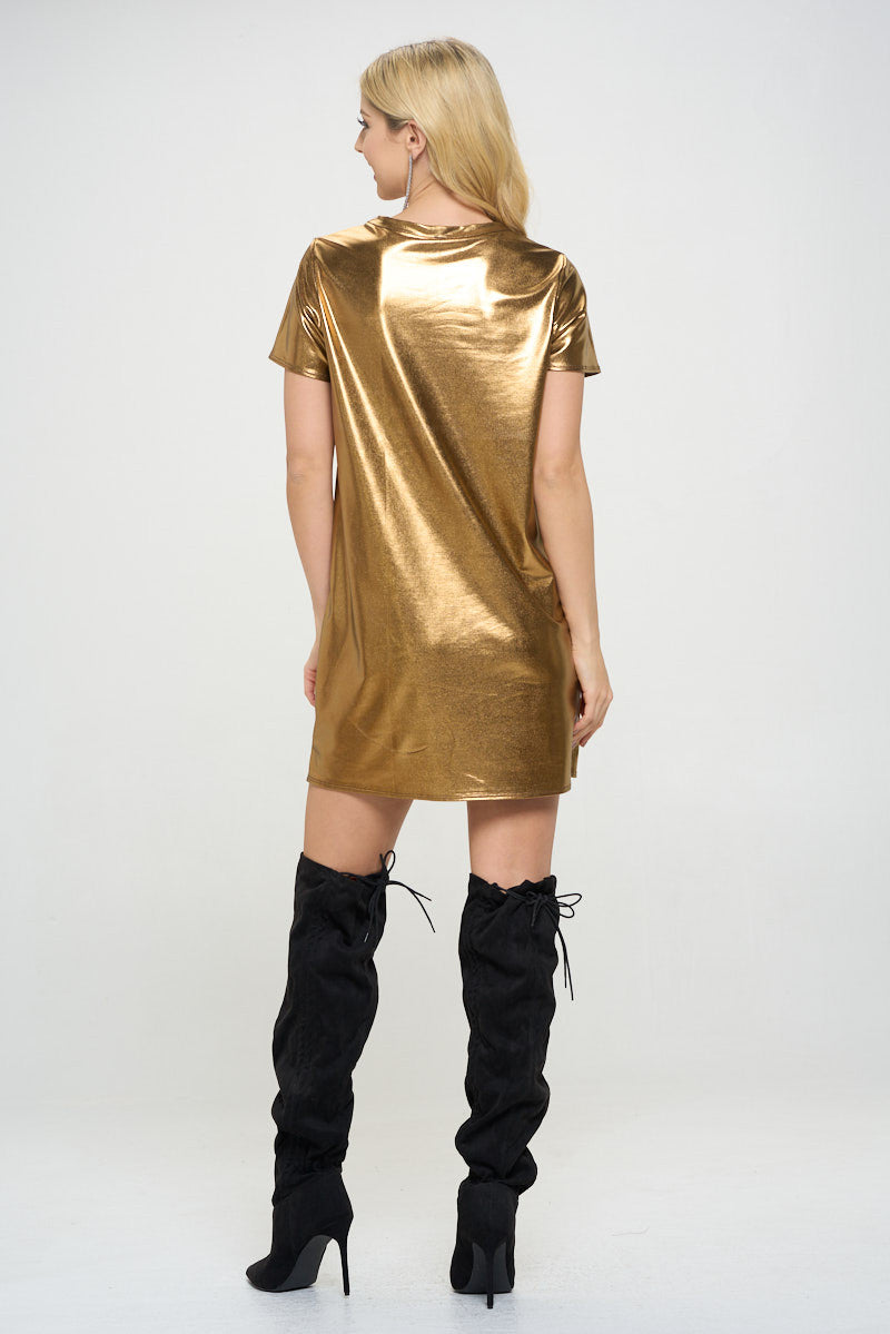 Metallic Short Sleeve Dress