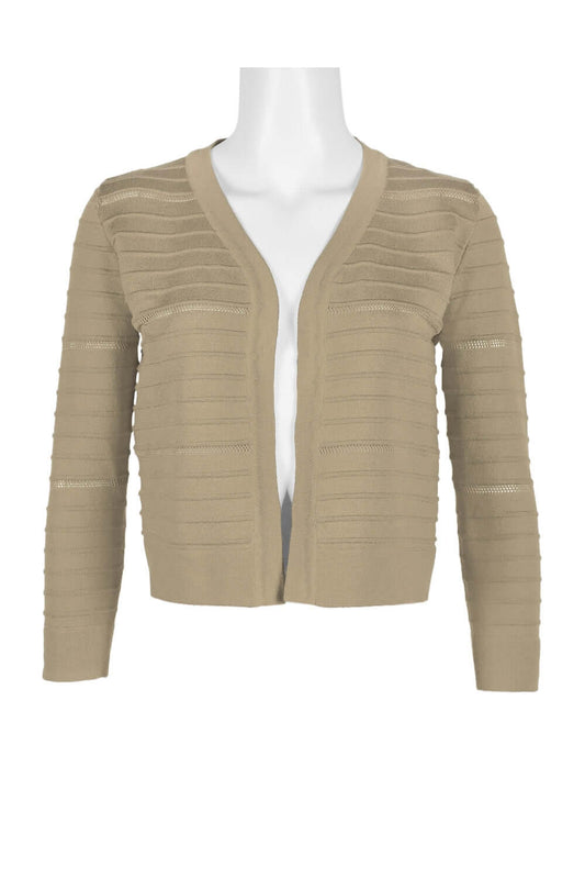 Nina Leonard Banded Long Sleeve Ribbed Knit Jacket